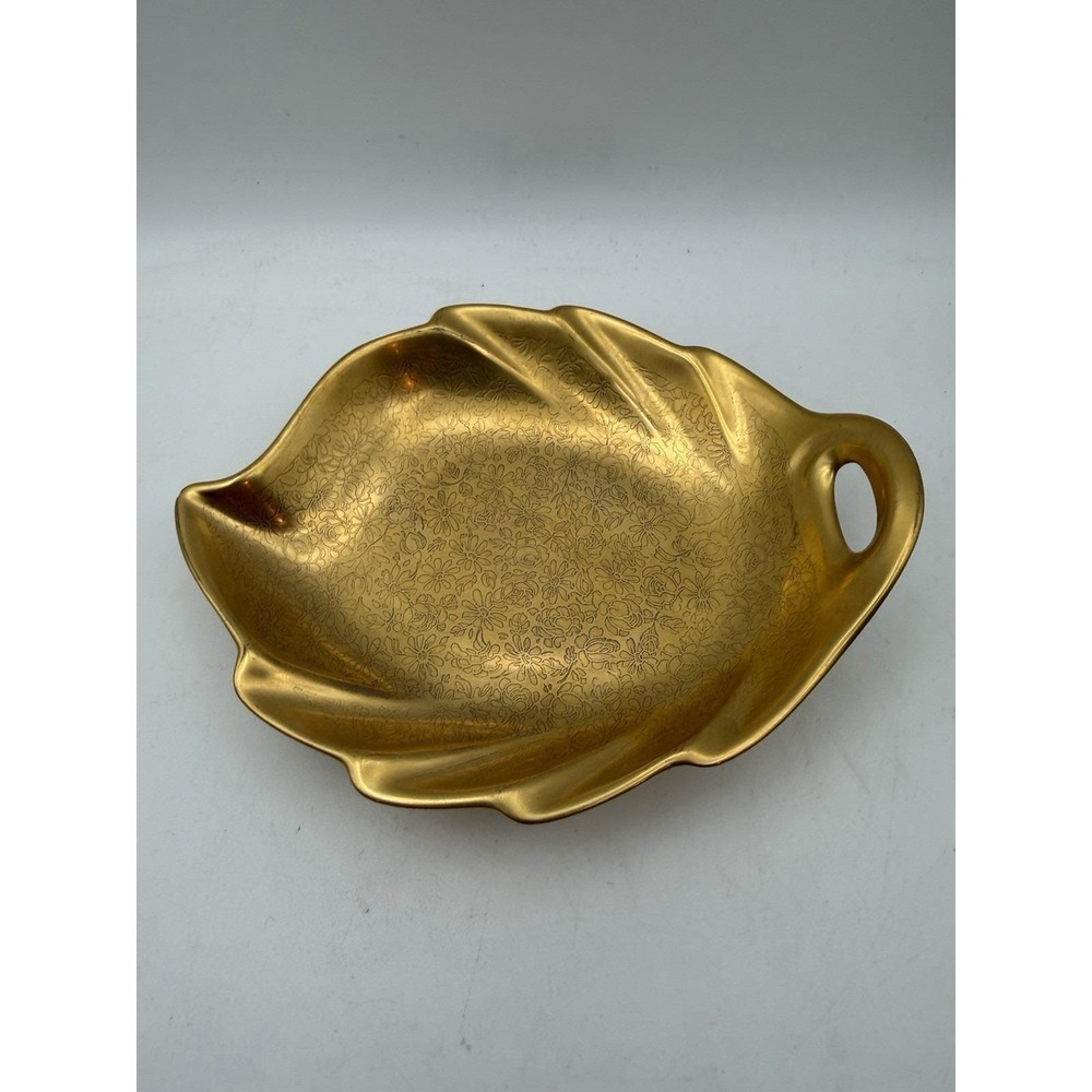 Vintage Pickard China #228 Gold Etched Floral Leaf Trinket Candy Dish USA